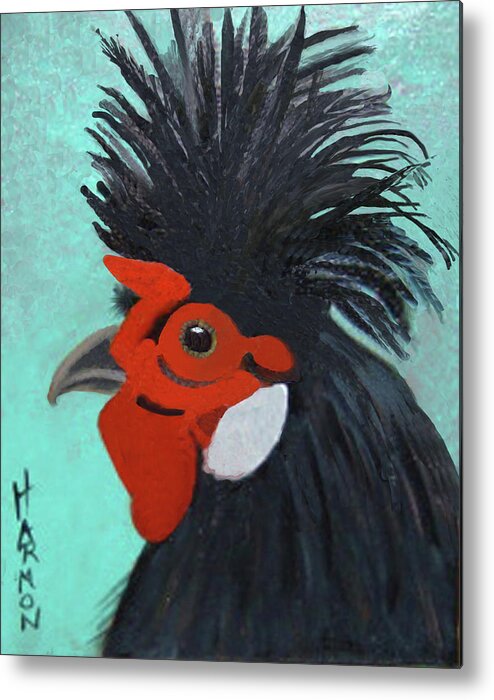 Artwork Prints Metal Print featuring the painting Red Faced Rooster by Margaret Harmon