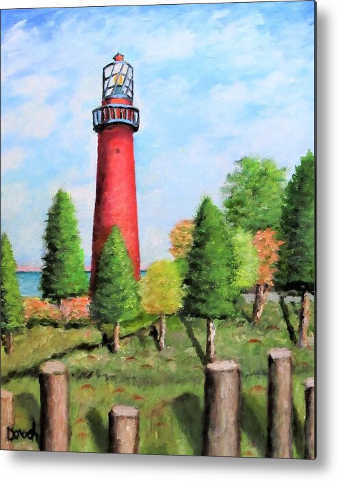 Landscape Metal Print featuring the painting Red Lighthouse by Gregory Dorosh