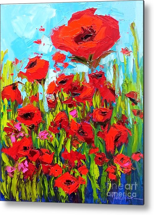 Original Artwork By Awapara Art Metal Print featuring the painting Red Peony Flower Field Paradise by Patricia Awapara