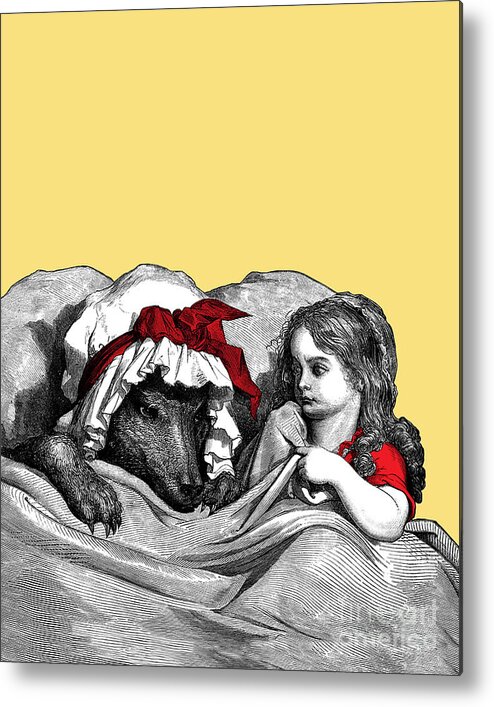 Little Red Riding Hood Metal Print featuring the digital art Red Riding Hood and the Big Bad Wolf by Madame Memento