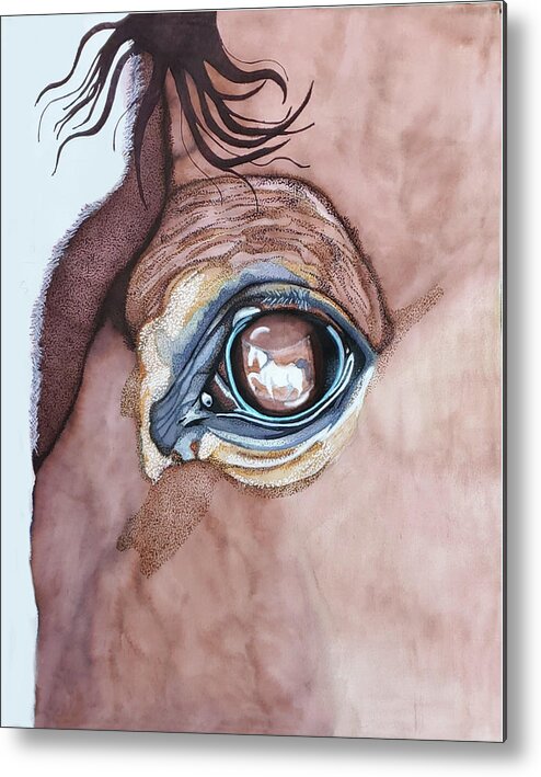 Horse Eye Metal Print featuring the painting Reflections Horse Eye by Equus Artisan