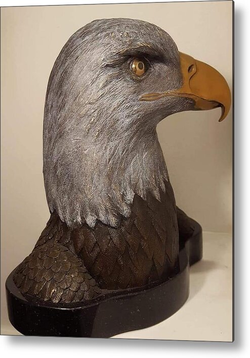 #baldeagle Metal Print featuring the sculpture Regal Presence by Shawn McAvoy