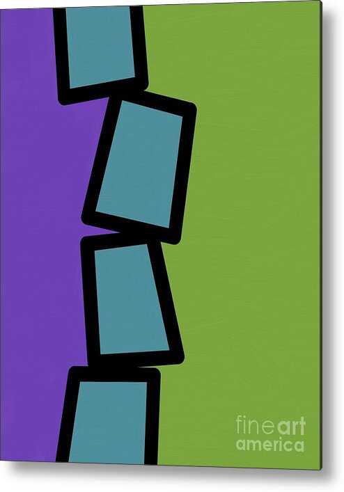 Retro Metal Print featuring the mixed media Retro Blue Rectangles 2 by Donna Mibus