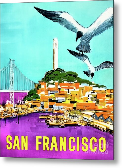 Bay Metal Print featuring the drawing Retro San Francisco Travel Poster 1952 by M G Whittingham