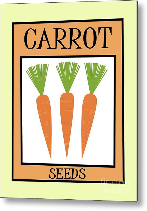 Retro Metal Print featuring the digital art Retro Seed Packet Carrots by Donna Mibus