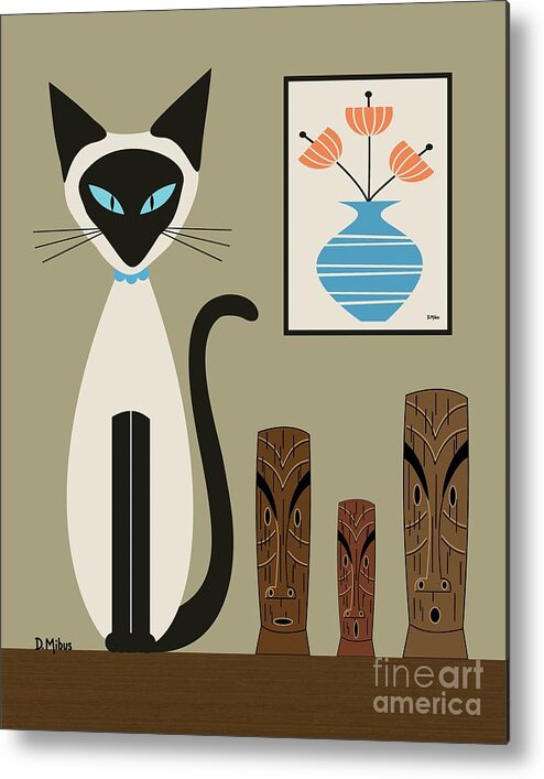 Mid Century Cat Metal Print featuring the digital art Retro Siamese with Tikis by Donna Mibus