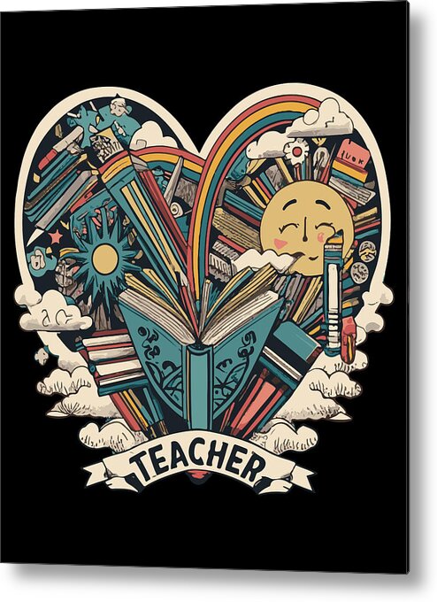 Teacher Appreciation Metal Print featuring the digital art Retro Teacher Love Appreciation Back to School by Flippin Sweet Gear
