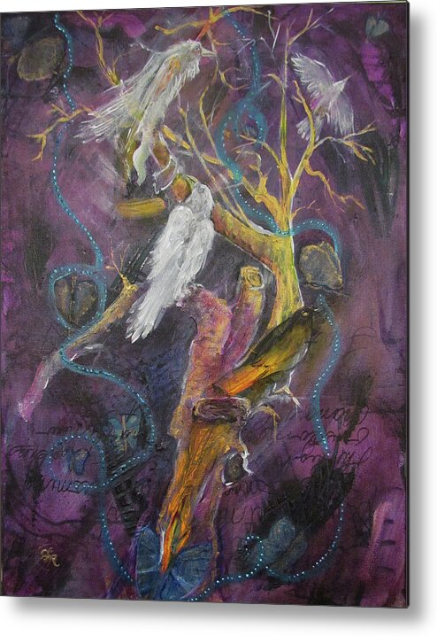 Miracles Metal Print featuring the painting Return of the White Ravens Dreaming of Prophesied Miracles by Feather Redfox
