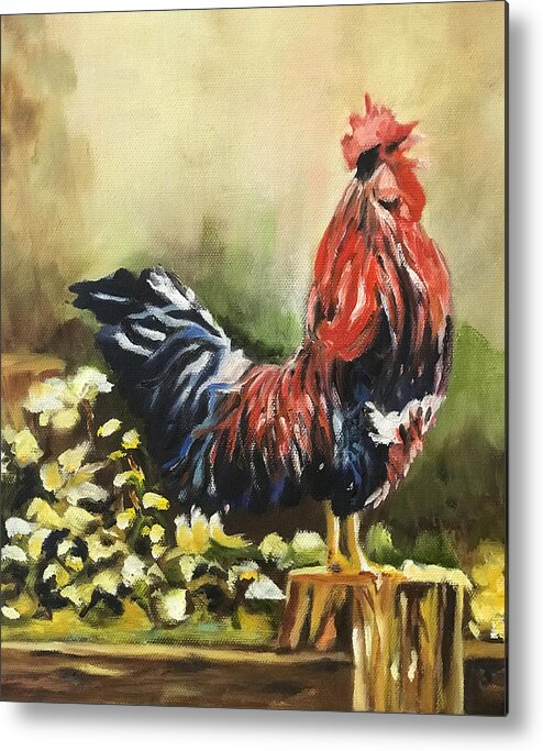 Colorful Rooster Metal Print featuring the painting Rise and Shine by Juliette Becker