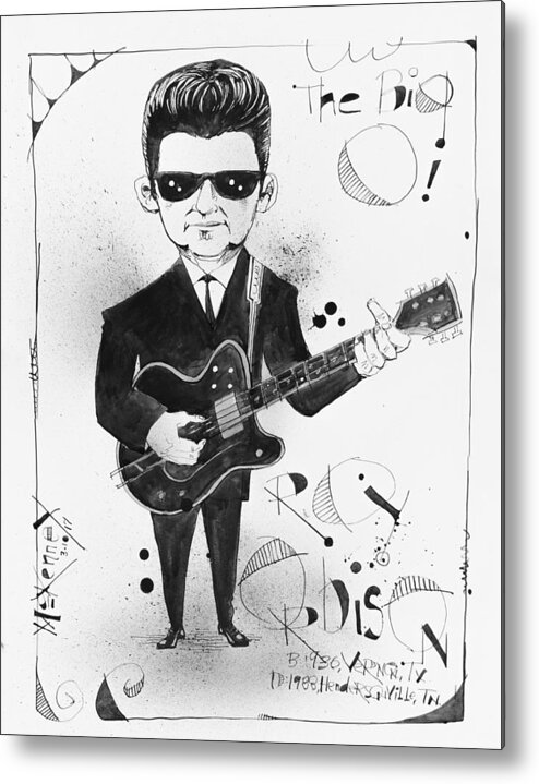  Metal Print featuring the drawing Roy Orbison by Phil Mckenney