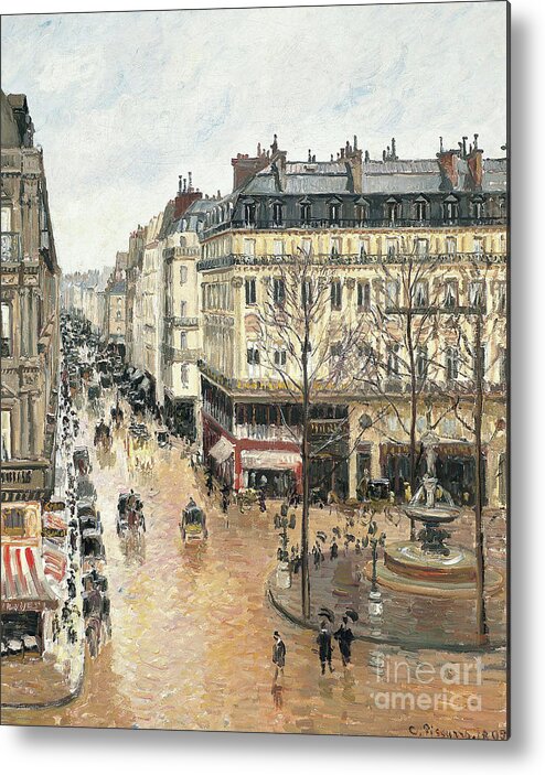 Camille Pissarro Metal Print featuring the painting Rue Saint Honore Afternoon Rain Effect by Camille Pissarro