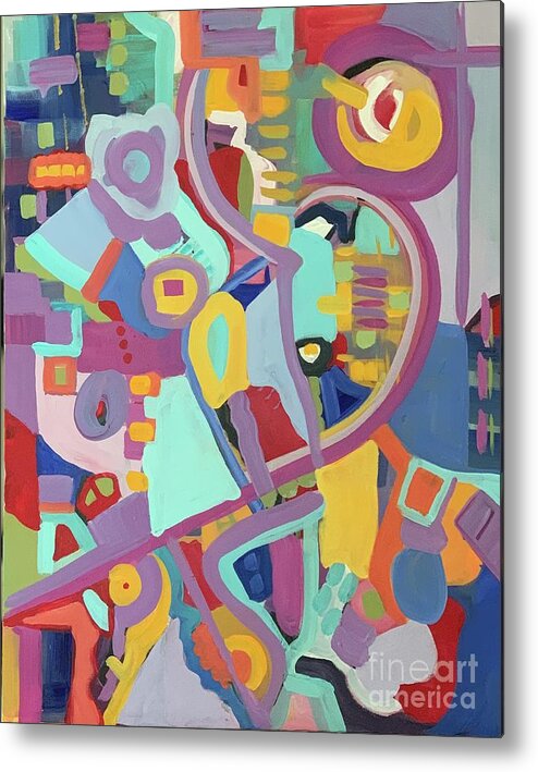 Abstract Colorful Metal Print featuring the painting Rush Hour Traffic by Patsy Walton