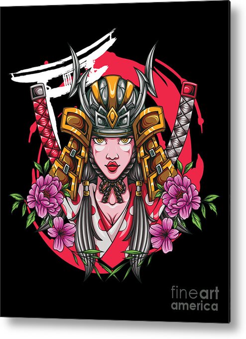Japan Metal Print featuring the digital art Samurai Girl Katana Swords Japan Ninja Kendo Gift by Thomas Larch
