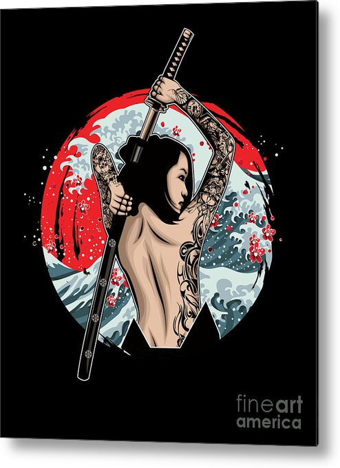 Japan Metal Print featuring the digital art Samurai Woman Katana Sword Kendo Ninja Japan Gift by Thomas Larch
