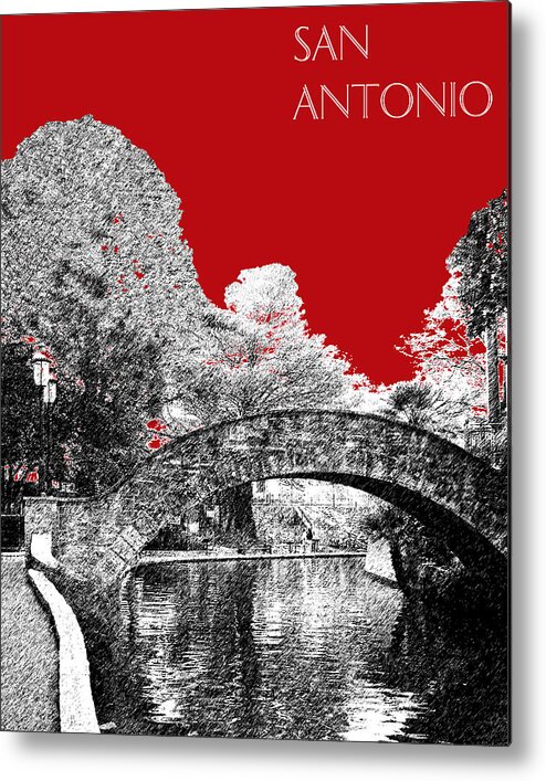 Architecture Metal Print featuring the digital art San Antonio Skyline River Walk - Dark Red by DB Artist