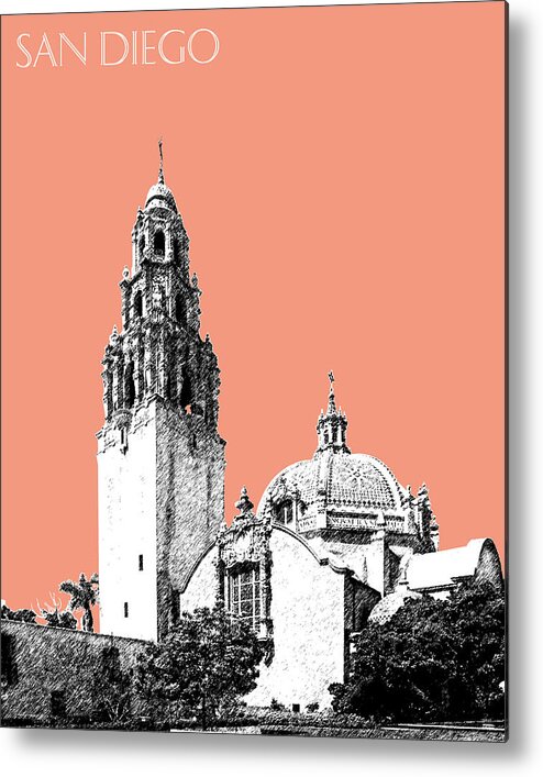 Architecture Metal Print featuring the digital art San Diego Skyline Balboa Park - Salmon by DB Artist