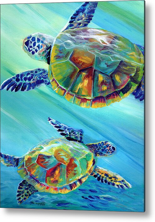 Sea Turtle Metal Print featuring the painting Sea Turtle Celebration by Marionette Taboniar