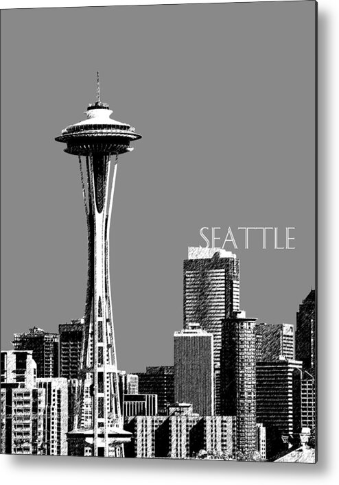 Architecture Metal Print featuring the digital art Seattle Skyline Space Needle - Pewter by DB Artist