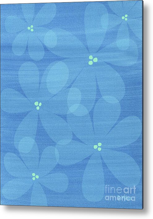 Mixed Media Metal Print featuring the mixed media Serene Floral Abstract in Blue by Donna Mibus