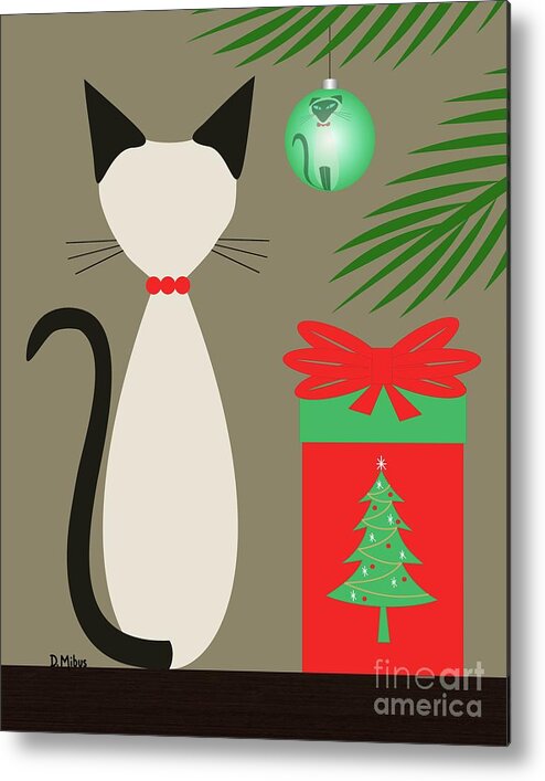 Mid Century Cat Metal Print featuring the digital art Siamese Reflection in Ornament by Donna Mibus