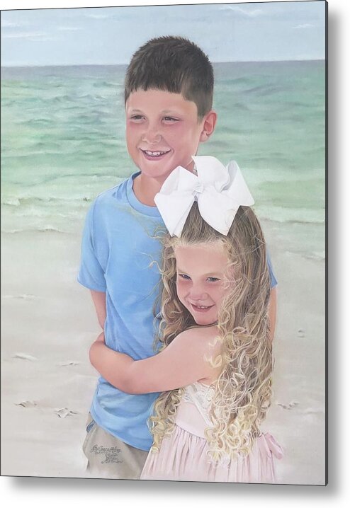 Ocean Metal Print featuring the pastel Sibling Support by Tess Lee Miller