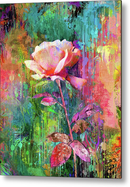 Flower Metal Print featuring the digital art Single Pink Rose by Grace Iradian