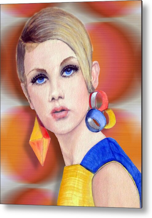 Fashion Metal Print featuring the mixed media Sixties Retro Twiggy by Kelly Mills