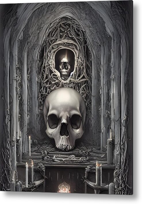 Skull Art Metal Print featuring the digital art Skull Altar II by Annalisa Rivera-Franz