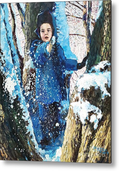 Snow Metal Print featuring the painting Snow Day by Merana Cadorette