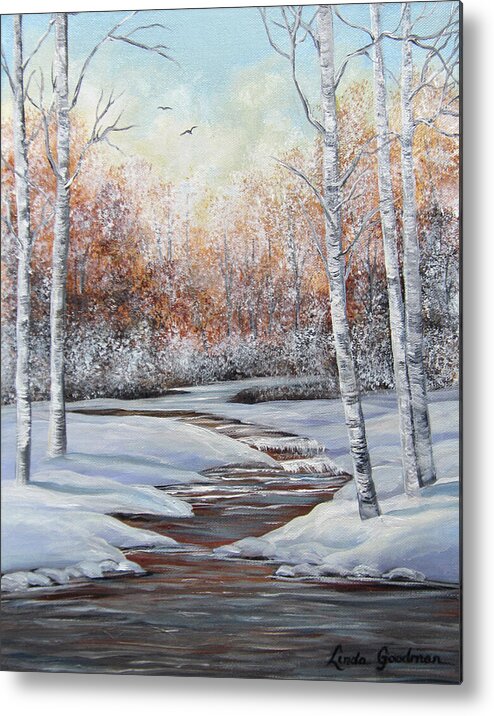 Acrylic Painting Metal Print featuring the painting Snowy Interlude by Linda Goodman