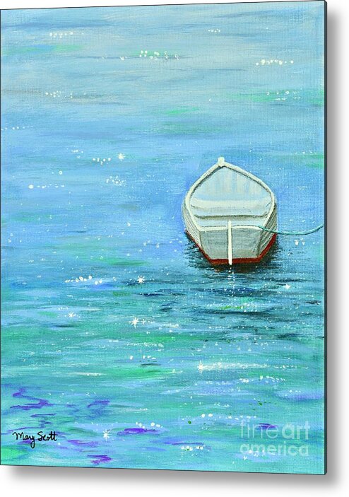 Boat Metal Print featuring the painting Solitary Rowboat by Mary Scott