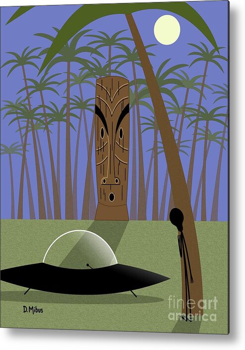 Space Alien Metal Print featuring the digital art Space Alien Spies Tiki Statue by Donna Mibus