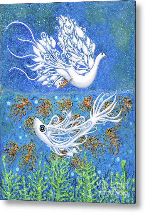 Bird Metal Print featuring the painting Spirit of the Air, Spirit of the Sea, The Dichotomous Inedibles by Lise Winne