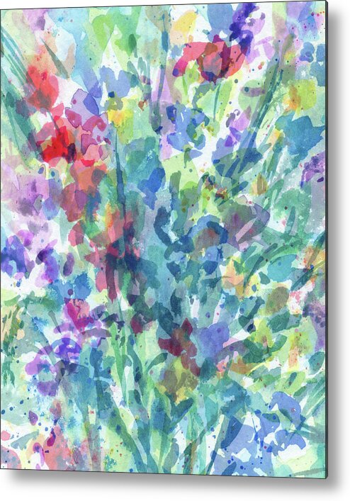 Abstract Flowers Metal Print featuring the painting Splish Splash Abstract Cool Flowers The Burst Of Multicolor Watercolor Contemporary I by Irina Sztukowski