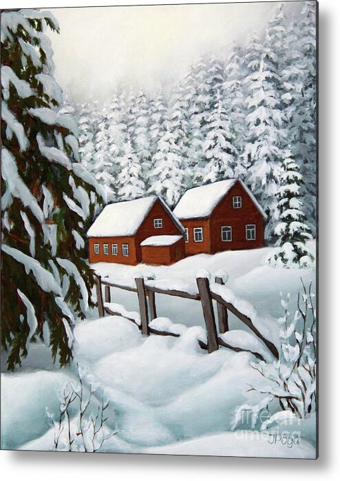 Winter Metal Print featuring the painting Spruce hills by Inese Poga