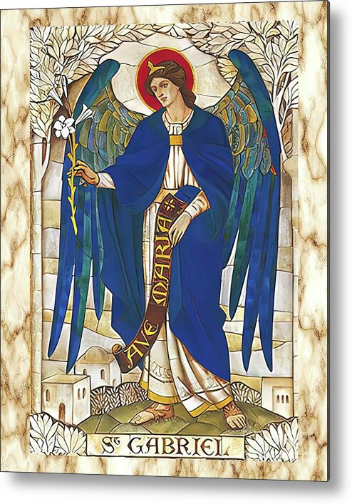 Angel Metal Print featuring the mixed media St Gabriel Archangel Angel Catholic Saint by Iconography