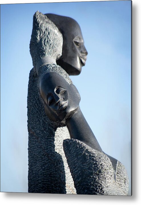 African Zimbabwean Metal Print featuring the photograph Stone Sculpture of Two Women by Marilyn Hunt