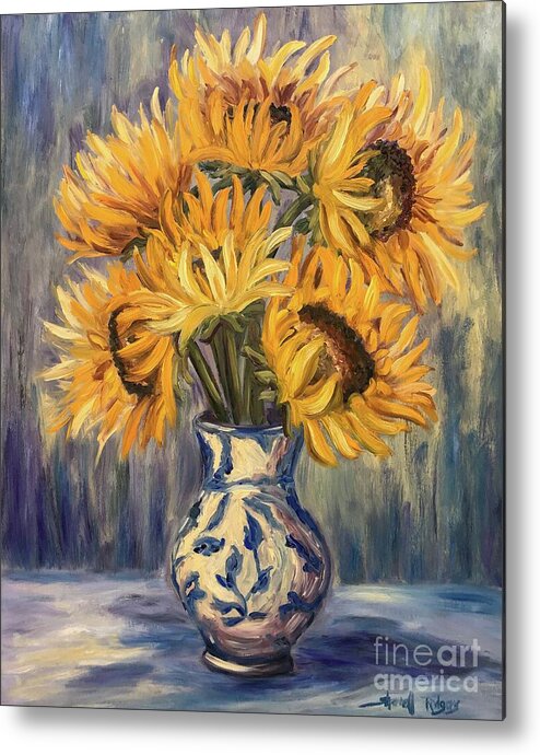 Oil Painting Metal Print featuring the painting Sunflower Bouquet by Sherrell Rodgers