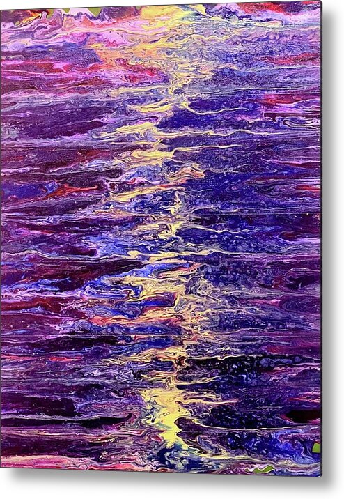 Acrylic Metal Print featuring the painting Sunset on Water by Pour Your heART Out Artworks