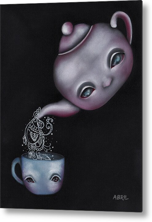 Abril Andrade Metal Print featuring the painting Tea for one by Abril Andrade