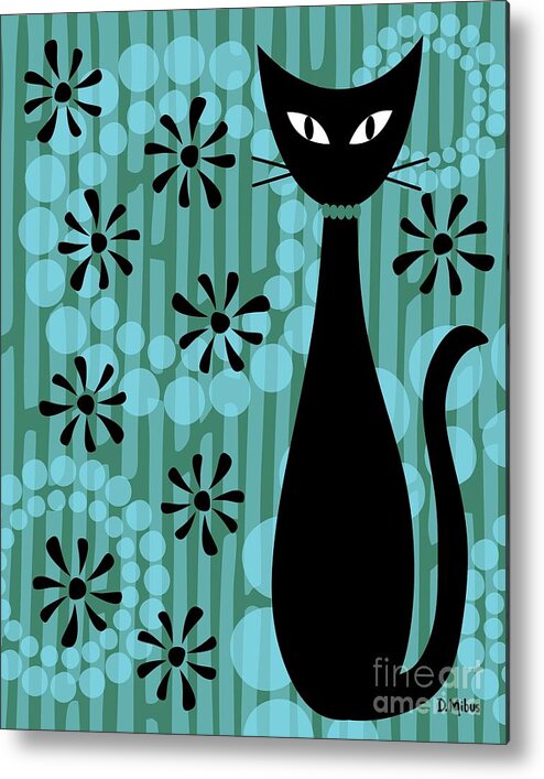 Abstract Cat Metal Print featuring the digital art Teal Mod Cat by Donna Mibus