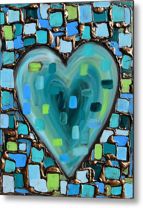 Heart Metal Print featuring the painting Teal Mosaic Heart by Amanda Dagg
