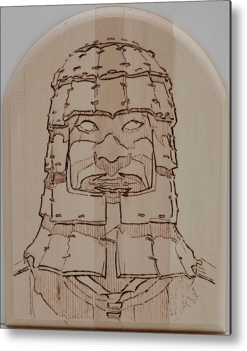 Pyrography Metal Print featuring the pyrography Terracotta Warrior - Unearthed by Sean Connolly