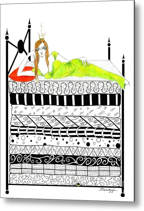 Fairytale Princess Metal Print featuring the drawing That Pesky Pea by Jayne Somogy