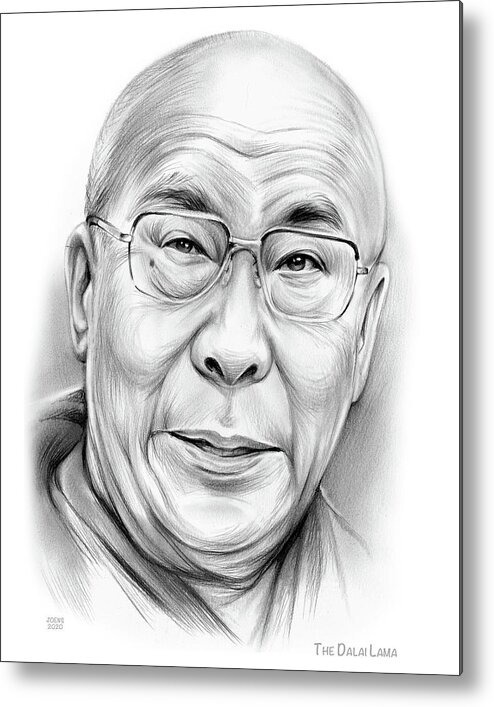 Peace Metal Print featuring the drawing The Dalai Lama by Greg Joens