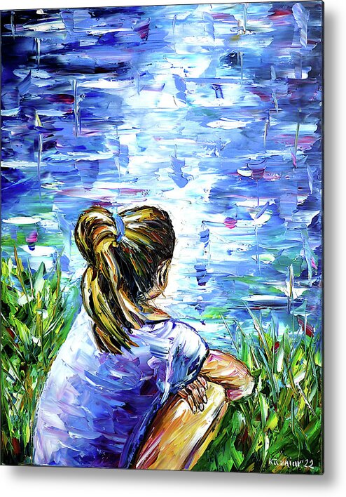 Young Girl Metal Print featuring the painting The Girl By The Lake by Mirek Kuzniar