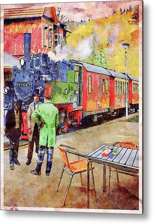 Watercolor Metal Print featuring the digital art The Poker Game and the Time Traveling Table by Shelli Fitzpatrick