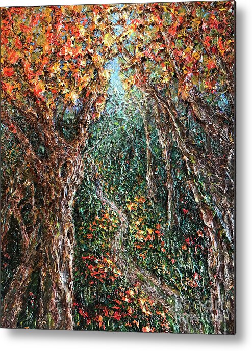 Trees Metal Print featuring the painting The Road Less Traveled by Linda Donlin