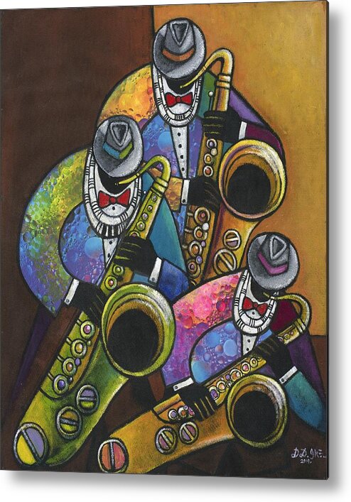 Jazz Metal Print featuring the painting The Saxophone Section by Darlington Ike