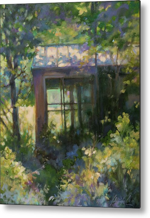 Field Metal Print featuring the painting The Shed's Secrets by Carol Klingel